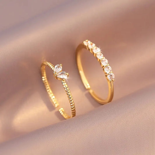 Trendy Gold Color Heart Zircon Rings Set