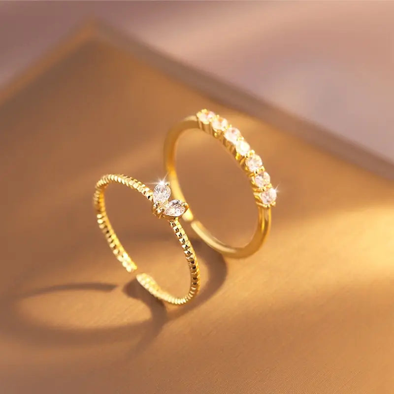 Trendy Gold Color Heart Zircon Rings Set