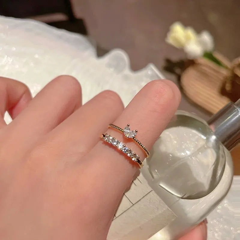 Trendy Gold Color Heart Zircon Rings Set