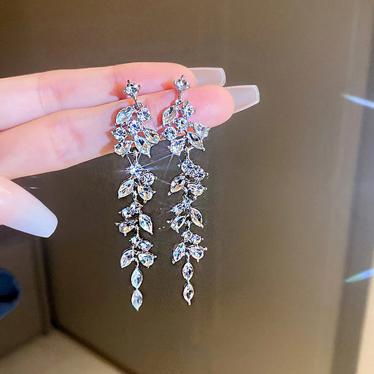 Shiny Crystal Zircon Long Stud Earrings